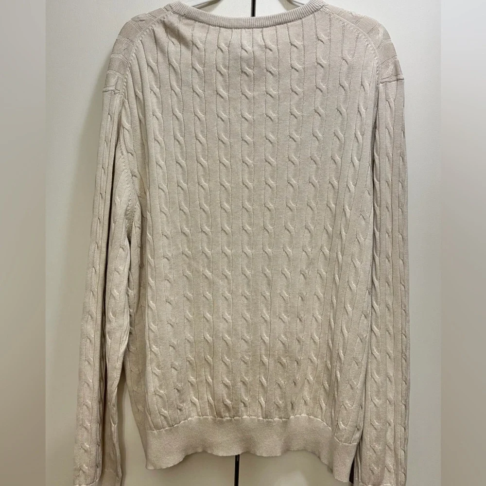 Magaschoni Cable Knit Sweater XXL 100% Cotton Cream Crewneck Lightweight NWT
